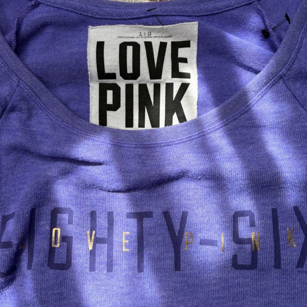 Y2K 2012 Victorias Secret PINK Eighty-Six Graphic Sweatshirt Purple L Pullover - Picture 2 of 7